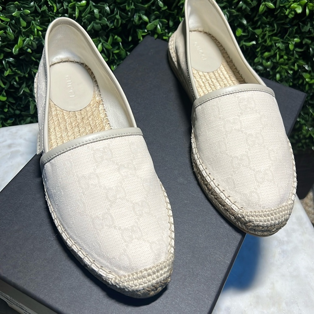 NEW Gucci monogram espadrilles sz 37.5. Packed and ready for purchase